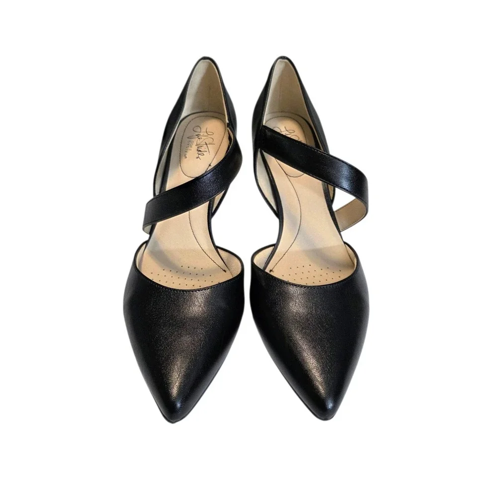 Life Stride Soft System Flex SUKI Size 11‎ Black Leather Cross Strap Heels Shoes